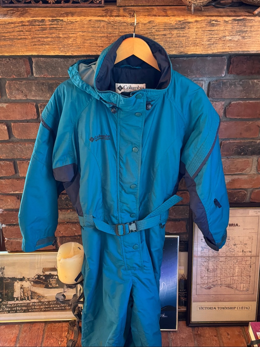 Columbia Teal Blue Ski Snow Suit with Navy Accents